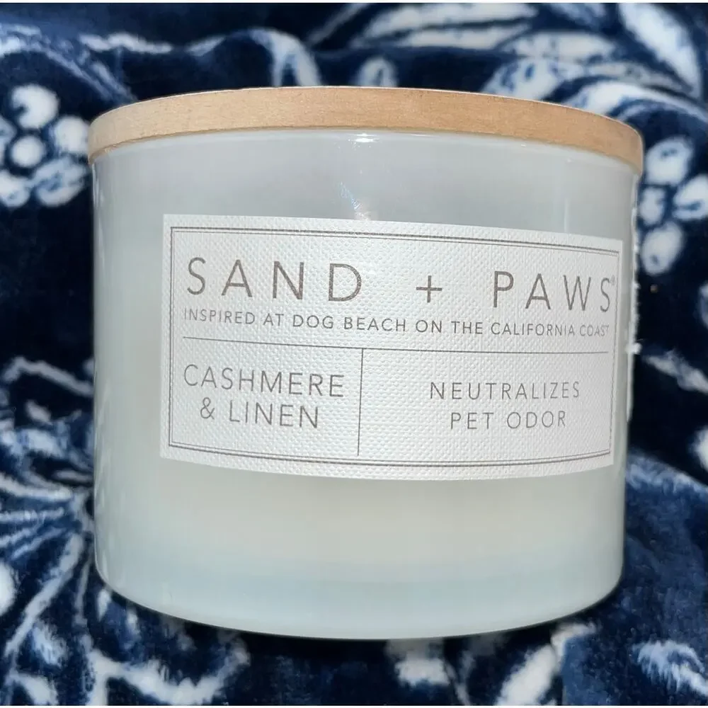 NEW! Sand + Paws Cashmere & Linen 12 oz Scented Candle